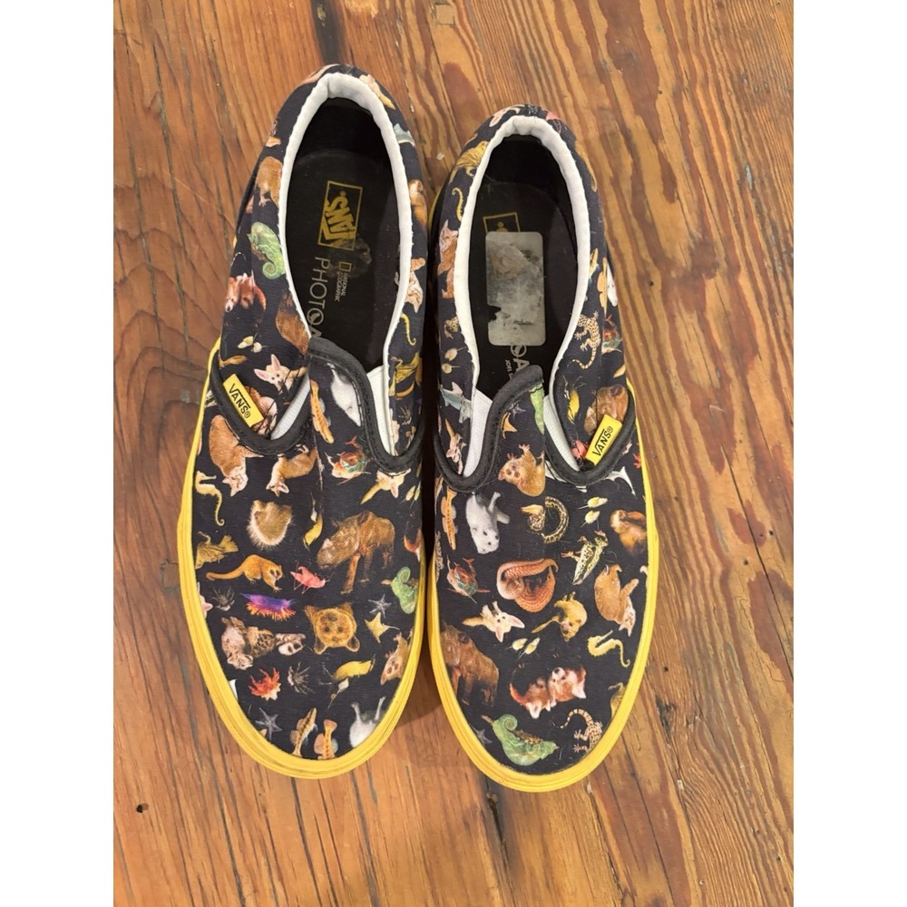 VANS x National Geographic Kids Slip-On Animal Print Black/Yellow Size 7 Fair - Picture 4 of 9